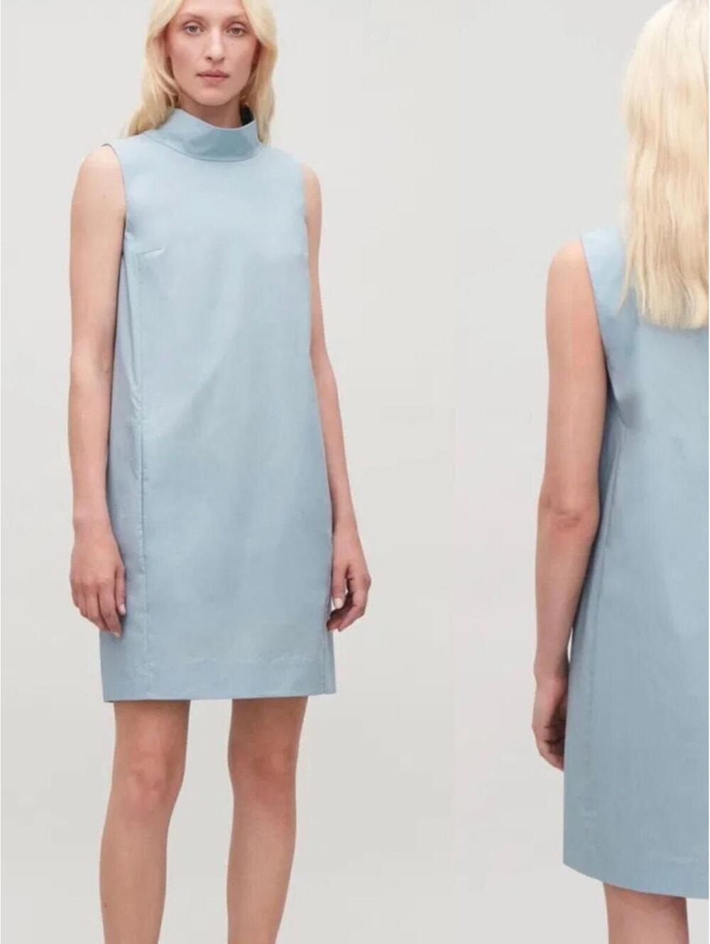 COS Light Blue High Neck Cocoon Mini Dress Size 8